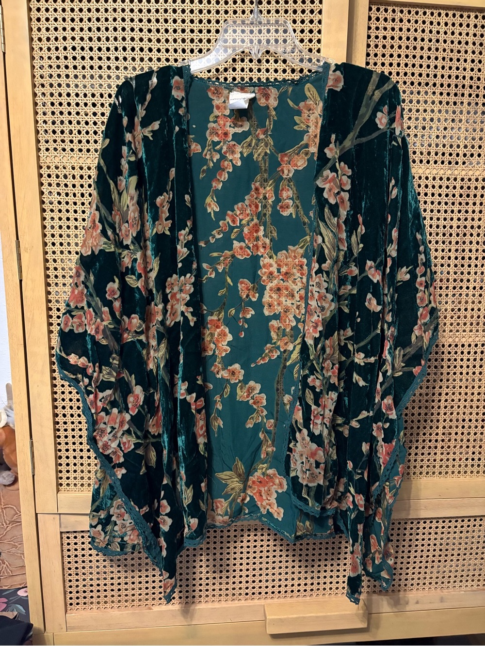 Natural Life burnout floral velvet shawl cardigan one size